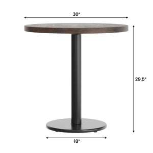 English Elm Bennett Solid Wood Commercial Tabletop with Industrial Strength Base for Cafés and Restaurants Dark Brown Top/Black Base 30" Round GSF-RD30-DKBRN-TR18-GG