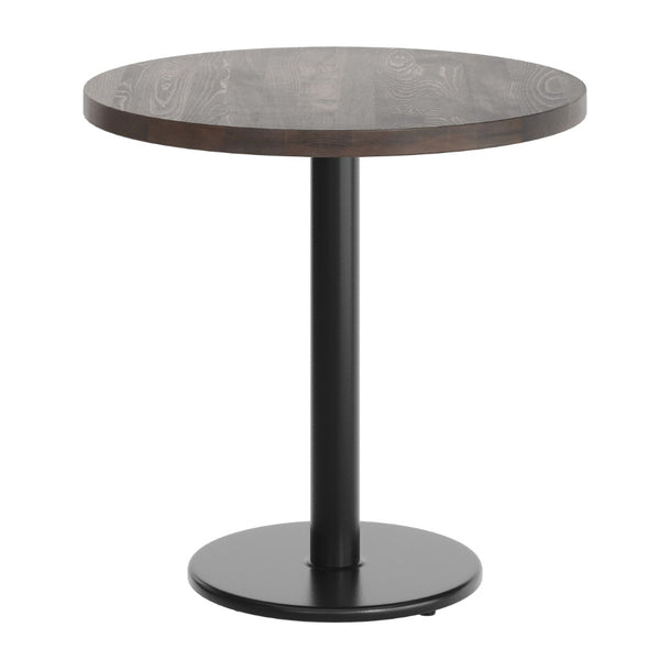 English Elm Bennett Solid Wood Commercial Tabletop with Industrial Strength Base for Cafés and Restaurants Dark Brown Top/Black Base 30" Round GSF-RD30-DKBRN-TR18-GG