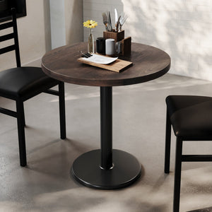 English Elm Bennett Solid Wood Commercial Tabletop with Industrial Strength Base for Cafés and Restaurants Dark Brown Top/Black Base 30" Round GSF-RD30-DKBRN-TR18-GG