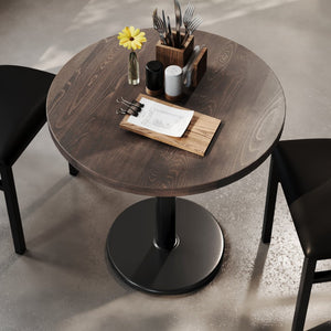 English Elm Bennett Solid Wood Commercial Tabletop with Industrial Strength Base for Cafés and Restaurants Dark Brown Top/Black Base 30" Round GSF-RD30-DKBRN-TR18-GG