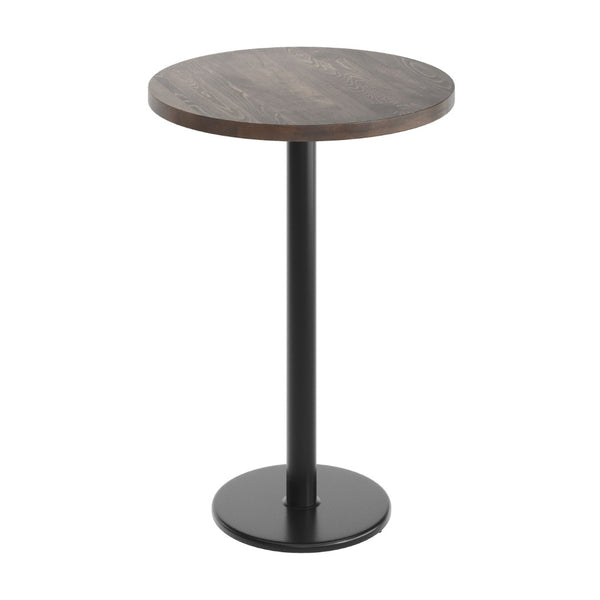 English Elm Bennett Solid Wood Bar-Height Tabletop with Durable Cast Iron Base for Restaurants and Cafés Dark Brown Top/Black Base 30" Round GSF-RD30-DKBRN-TR18B-GG