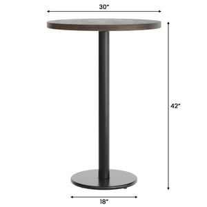 English Elm Bennett Solid Wood Bar-Height Tabletop with Durable Cast Iron Base for Restaurants and Cafés Dark Brown Top/Black Base 30" Round GSF-RD30-DKBRN-TR18B-GG