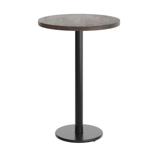 English Elm Bennett Solid Wood Bar-Height Tabletop with Durable Cast Iron Base for Restaurants and Cafés Dark Brown Top/Black Base 30" Round GSF-RD30-DKBRN-TR18B-GG