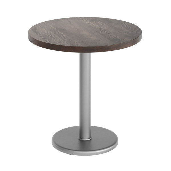 English Elm Bennett Solid Wood Commercial Tabletop with Industrial Strength Base for Cafés and Restaurants Dark Brown Top/Silver Base 30" Round GSF-RD30-DKBRN-TR18S-GG