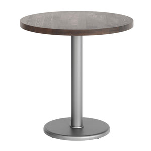 English Elm Bennett Solid Wood Commercial Tabletop with Industrial Strength Base for Cafés and Restaurants Dark Brown Top/Silver Base 30" Round GSF-RD30-DKBRN-TR18S-GG