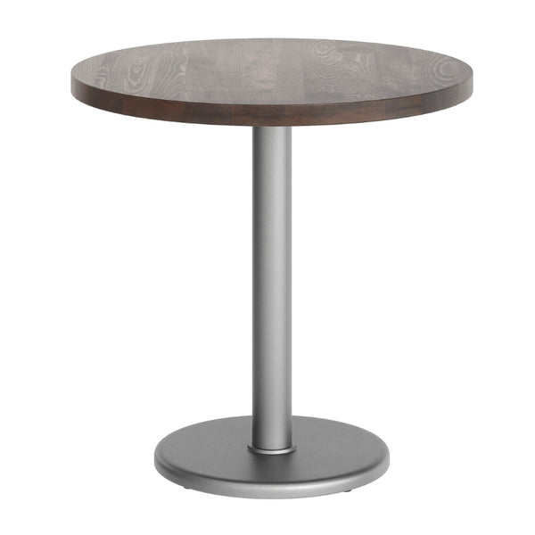 English Elm Bennett Solid Wood Commercial Tabletop with Industrial Strength Base for Cafés and Restaurants Dark Brown Top/Silver Base 30" Round GSF-RD30-DKBRN-TR18S-GG