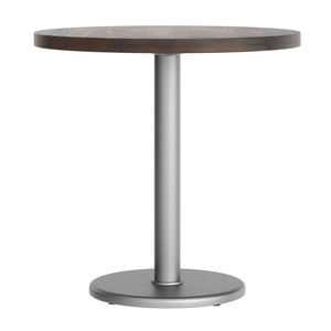 English Elm Bennett Solid Wood Commercial Tabletop with Industrial Strength Base for Cafés and Restaurants Dark Brown Top/Silver Base 30" Round GSF-RD30-DKBRN-TR18S-GG
