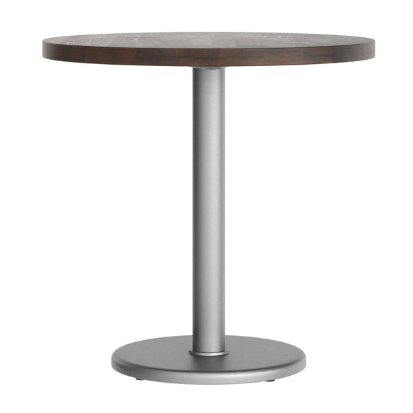 English Elm Bennett Solid Wood Commercial Tabletop with Industrial Strength Base for Cafés and Restaurants Dark Brown Top/Silver Base 30" Round GSF-RD30-DKBRN-TR18S-GG