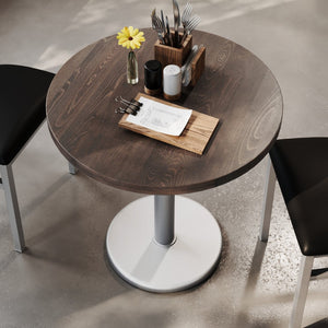English Elm Bennett Solid Wood Commercial Tabletop with Industrial Strength Base for Cafés and Restaurants Dark Brown Top/Silver Base 30" Round GSF-RD30-DKBRN-TR18S-GG