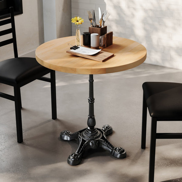 English Elm Bennett Solid Wood Bistro Tabletop with Cast Iron Base - Stylish Dining for Restaurants and Cafés Natural Top/Black Base 30" Round GSF-RD30-NAT-SDAT2222-GG