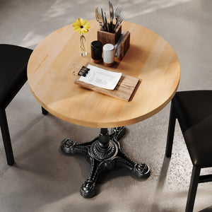 English Elm Bennett Solid Wood Bistro Tabletop with Cast Iron Base - Stylish Dining for Restaurants and Cafés Natural Top/Black Base 30" Round GSF-RD30-NAT-SDAT2222-GG