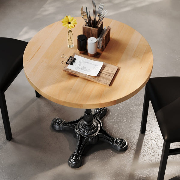 English Elm Bennett Solid Wood Bistro Tabletop with Cast Iron Base - Stylish Dining for Restaurants and Cafés Natural Top/Black Base 30" Round GSF-RD30-NAT-SDAT2222-GG