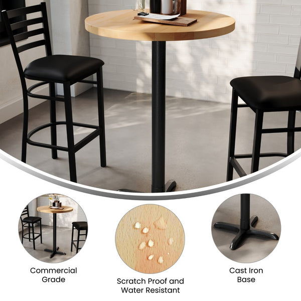 English Elm Bennett Solid Wood Commercial Tabletop with Heavy-Duty Cast Iron Base for Durable Dining Spaces Natural Top/Black Base 30" Round GSF-RD30-NAT-T2222B-GG