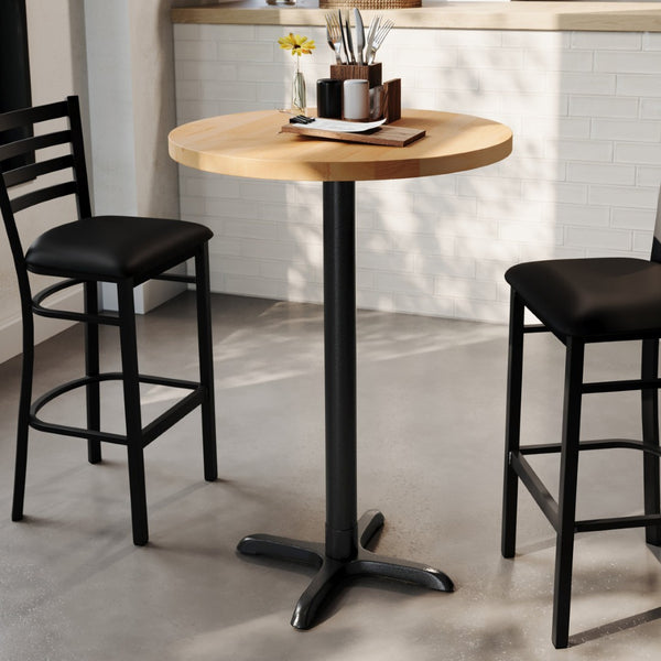 English Elm Bennett Solid Wood Commercial Tabletop with Heavy-Duty Cast Iron Base for Durable Dining Spaces Natural Top/Black Base 30" Round GSF-RD30-NAT-T2222B-GG