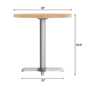 English Elm Bennett Solid Wood Commercial Tabletop with Rust-Resistant Cast Iron X-Base for Hospitality Spaces Natural Top/Silver Base 30" Round GSF-RD30-NAT-T2222S-GG