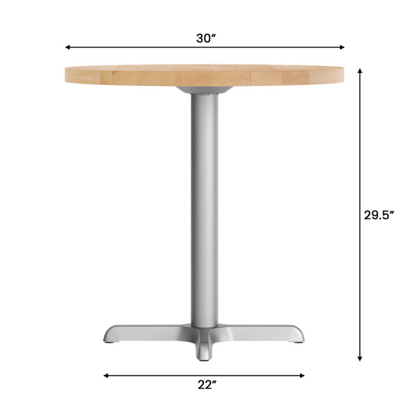 English Elm Bennett Solid Wood Commercial Tabletop with Rust-Resistant Cast Iron X-Base for Hospitality Spaces Natural Top/Silver Base 30" Round GSF-RD30-NAT-T2222S-GG