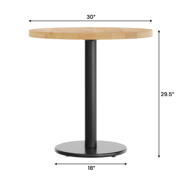 English Elm Bennett Solid Wood Commercial Tabletop with Industrial Strength Base for Cafés and Restaurants Natural Top/Black Base 30" Round GSF-RD30-NAT-TR18-GG