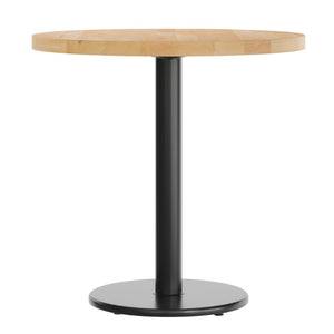 English Elm Bennett Solid Wood Commercial Tabletop with Industrial Strength Base for Cafés and Restaurants Natural Top/Black Base 30" Round GSF-RD30-NAT-TR18-GG