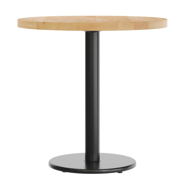 English Elm Bennett Solid Wood Commercial Tabletop with Industrial Strength Base for Cafés and Restaurants Natural Top/Black Base 30" Round GSF-RD30-NAT-TR18-GG