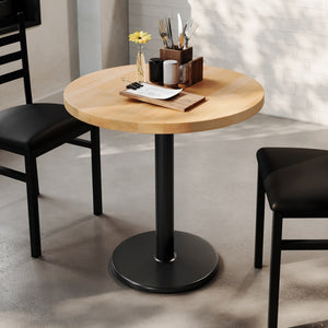 English Elm Bennett Solid Wood Commercial Tabletop with Industrial Strength Base for Cafés and Restaurants Natural Top/Black Base 30" Round GSF-RD30-NAT-TR18-GG