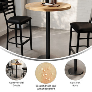 English Elm Bennett Solid Wood Bar-Height Tabletop with Durable Cast Iron Base for Restaurants and Cafés Natural Top/Black Base 30" Round GSF-RD30-NAT-TR18B-GG