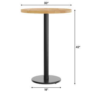 English Elm Bennett Solid Wood Bar-Height Tabletop with Durable Cast Iron Base for Restaurants and Cafés Natural Top/Black Base 30" Round GSF-RD30-NAT-TR18B-GG