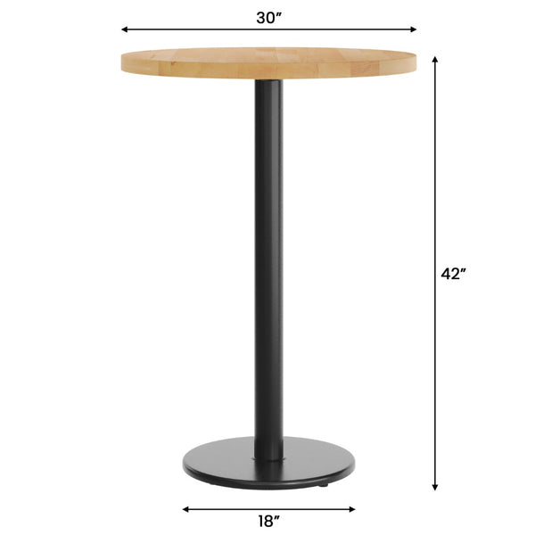 English Elm Bennett Solid Wood Bar-Height Tabletop with Durable Cast Iron Base for Restaurants and Cafés Natural Top/Black Base 30" Round GSF-RD30-NAT-TR18B-GG
