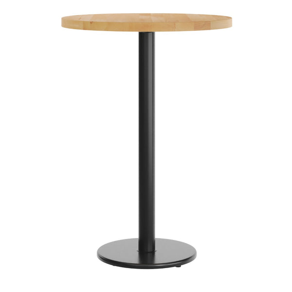 English Elm Bennett Solid Wood Bar-Height Tabletop with Durable Cast Iron Base for Restaurants and Cafés Natural Top/Black Base 30" Round GSF-RD30-NAT-TR18B-GG