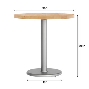 English Elm Bennett Solid Wood Commercial Tabletop with Industrial Strength Base for Cafés and Restaurants Natural Top/Silver Base 30" Round GSF-RD30-NAT-TR18S-GG
