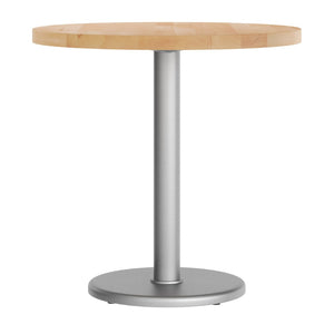 English Elm Bennett Solid Wood Commercial Tabletop with Industrial Strength Base for Cafés and Restaurants Natural Top/Silver Base 30" Round GSF-RD30-NAT-TR18S-GG