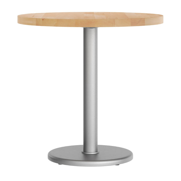 English Elm Bennett Solid Wood Commercial Tabletop with Industrial Strength Base for Cafés and Restaurants Natural Top/Silver Base 30" Round GSF-RD30-NAT-TR18S-GG