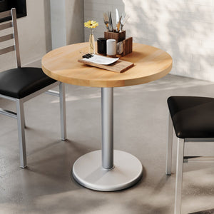 English Elm Bennett Solid Wood Commercial Tabletop with Industrial Strength Base for Cafés and Restaurants Natural Top/Silver Base 30" Round GSF-RD30-NAT-TR18S-GG