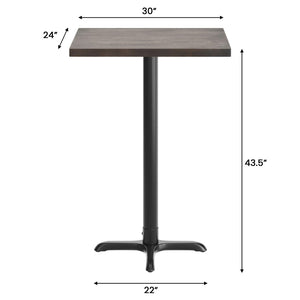 English Elm Bennett Solid Wood Bar Height Table with Rust-Resistant Cast Iron Base for Durable Indoor Dining Spaces Dark Brown Top/Black Base 30"L x 24"W GSF-REC2430-DKBRN-T2222B-GG
