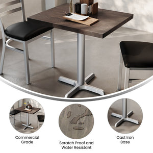 English Elm Bennett Solid Wood Commercial Tabletop with Durable Cast Iron X-Base for Restaurants and Cafés Dark Brown Top/Silver Base 30"L x 24"W GSF-REC2430-DKBRN-T2222S-GG