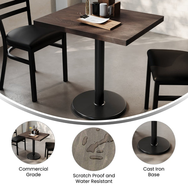 English Elm Bennett Solid Wood Commercial Indoor Tabletop with Vintage Cast Iron Base for Dining Spaces Dark Brown Top/Black Base 30"L x 24"W GSF-REC2430-DKBRN-TR18-GG