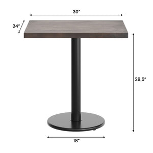 English Elm Bennett Solid Wood Commercial Indoor Tabletop with Vintage Cast Iron Base for Dining Spaces Dark Brown Top/Black Base 30"L x 24"W GSF-REC2430-DKBRN-TR18-GG