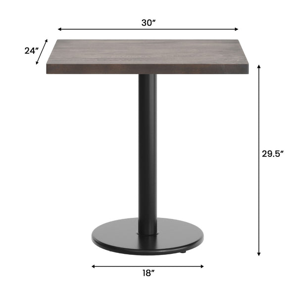 English Elm Bennett Solid Wood Commercial Indoor Tabletop with Vintage Cast Iron Base for Dining Spaces Dark Brown Top/Black Base 30"L x 24"W GSF-REC2430-DKBRN-TR18-GG
