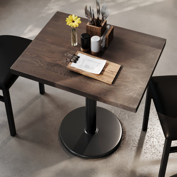 English Elm Bennett Solid Wood Commercial Indoor Tabletop with Vintage Cast Iron Base for Dining Spaces Dark Brown Top/Black Base 30"L x 24"W GSF-REC2430-DKBRN-TR18-GG