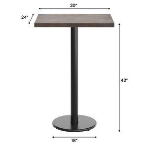 English Elm Bennett Solid Wood Bar-Height Tabletop with Rust-Resistant Cast Iron Base for Commercial Spaces Dark Brown Top/Black Base 30"L x 24"W GSF-REC2430-DKBRN-TR18B-GG