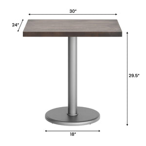 English Elm Bennett Solid Wood Commercial Indoor Tabletop with Vintage Cast Iron Base for Dining Spaces Dark Brown Top/Silver Base 30"L x 24"W GSF-REC2430-DKBRN-TR18S-GG