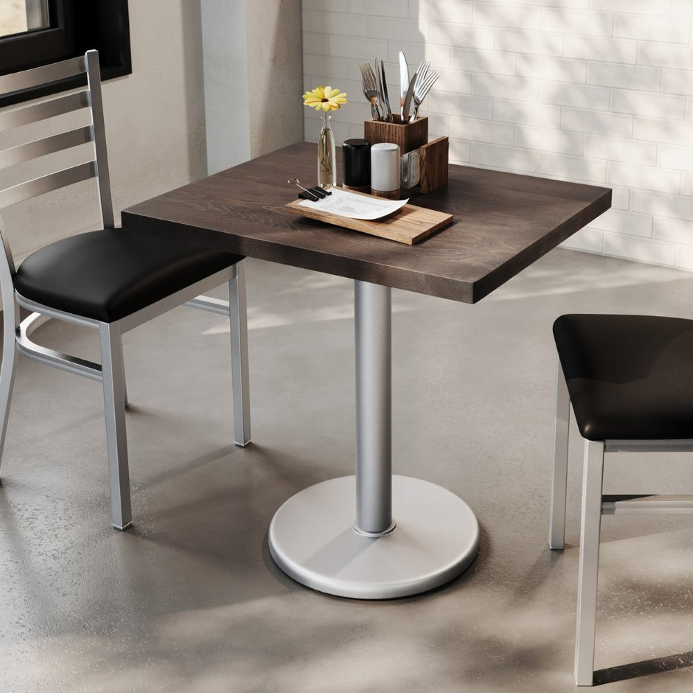 English Elm Bennett Solid Wood Commercial Indoor Tabletop with Vintage Cast Iron Base for Dining Spaces Dark Brown Top/Silver Base 30"L x 24"W GSF-REC2430-DKBRN-TR18S-GG