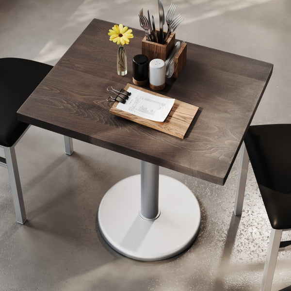 English Elm Bennett Solid Wood Commercial Indoor Tabletop with Vintage Cast Iron Base for Dining Spaces Dark Brown Top/Silver Base 30"L x 24"W GSF-REC2430-DKBRN-TR18S-GG