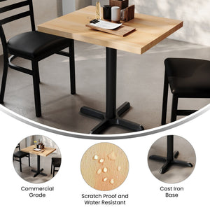 English Elm Bennett Solid Wood Commercial Tabletop with Durable Cast Iron X-Base for Restaurants and Cafés Natural Top/Black Base 30"L x 24"W GSF-REC2430-NAT-T2222-GG