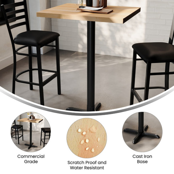 English Elm Bennett Solid Wood Bar Height Table with Rust-Resistant Cast Iron Base for Durable Indoor Dining Spaces Natural Top/Black Base 30"L x 24"W GSF-REC2430-NAT-T2222B-GG