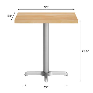 English Elm Bennett Solid Wood Commercial Tabletop with Durable Cast Iron X-Base for Restaurants and Cafés Natural Top/Silver Base 30"L x 24"W GSF-REC2430-NAT-T2222S-GG