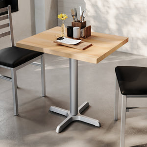 English Elm Bennett Solid Wood Commercial Tabletop with Durable Cast Iron X-Base for Restaurants and Cafés Natural Top/Silver Base 30"L x 24"W GSF-REC2430-NAT-T2222S-GG