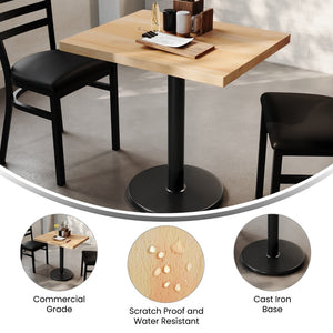 English Elm Bennett Solid Wood Commercial Indoor Tabletop with Vintage Cast Iron Base for Dining Spaces Natural Top/Black Base 30"L x 24"W GSF-REC2430-NAT-TR18-GG