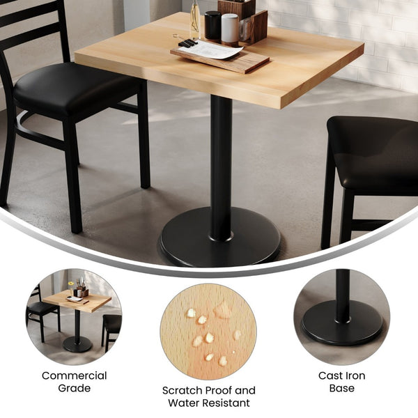 English Elm Bennett Solid Wood Commercial Indoor Tabletop with Vintage Cast Iron Base for Dining Spaces Natural Top/Black Base 30"L x 24"W GSF-REC2430-NAT-TR18-GG
