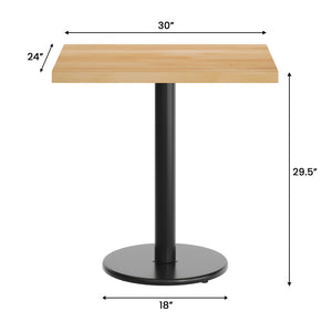 English Elm Bennett Solid Wood Commercial Indoor Tabletop with Vintage Cast Iron Base for Dining Spaces Natural Top/Black Base 30"L x 24"W GSF-REC2430-NAT-TR18-GG