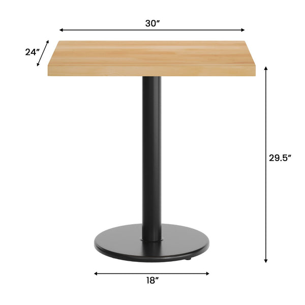 English Elm Bennett Solid Wood Commercial Indoor Tabletop with Vintage Cast Iron Base for Dining Spaces Natural Top/Black Base 30"L x 24"W GSF-REC2430-NAT-TR18-GG